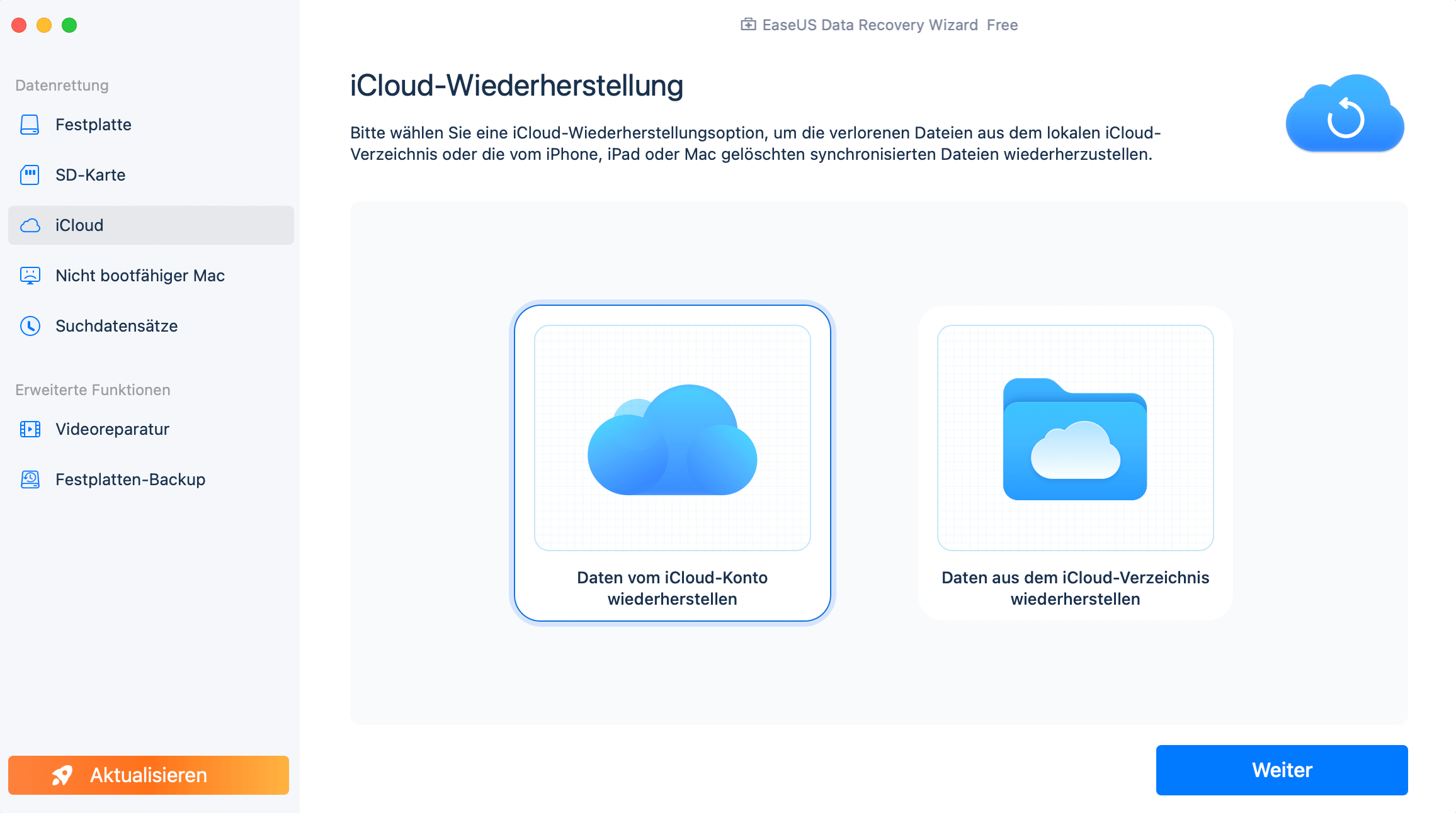 iCloud-Wiederherstellung wählen