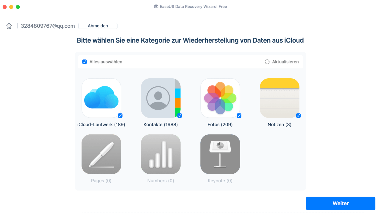 Wählen Sie die Kategorie Notizen