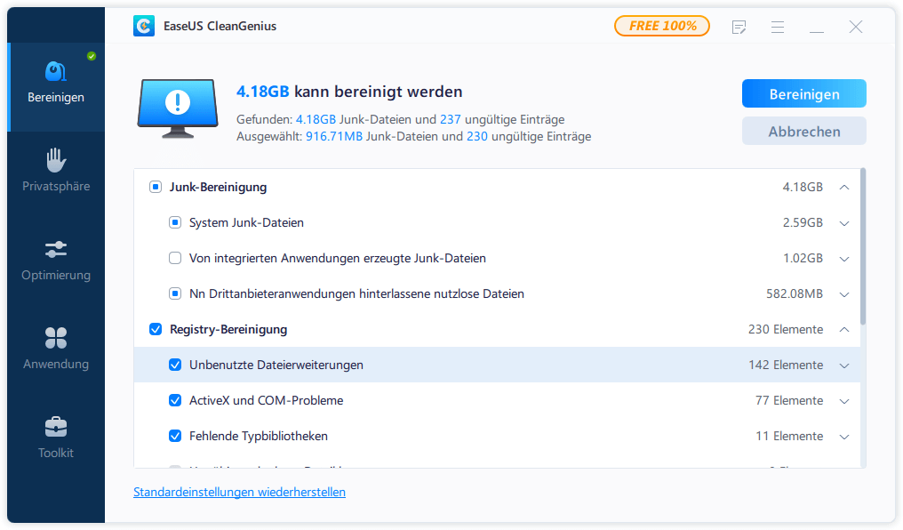 System mit EaseUS CleanGenius optimieren - Schritt 2.
